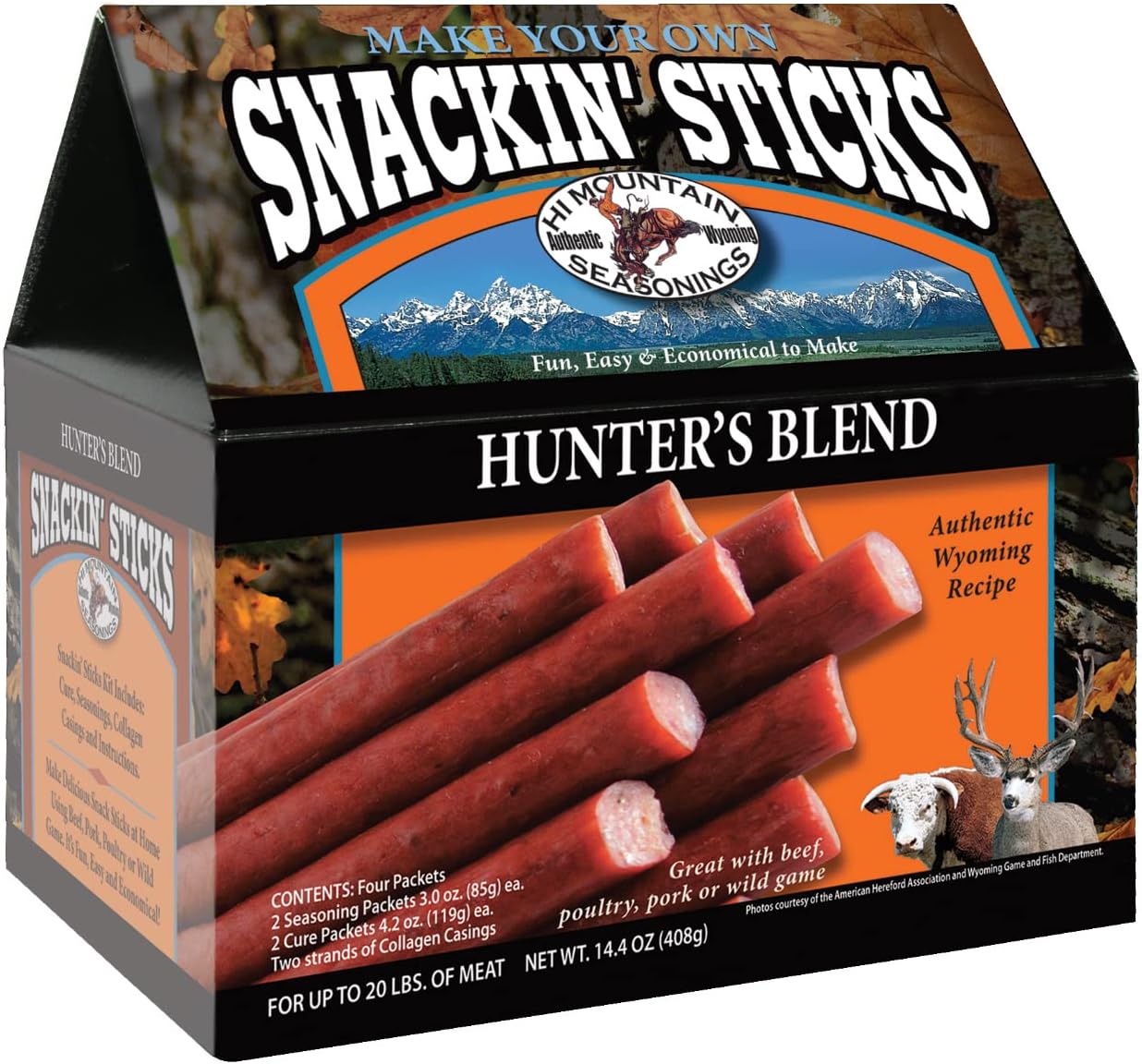 Hi Mountain Seasonings ว Snack Stick Seasoning Kit ว HUNTERS BLEND ว Includes Seasoning, Cure, Casings, & Directions ว Seasons up to 20 lbs of Meat ว Beef, Pork, Venison, Deer, & Wild Game