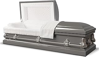 Titan Casket Elegant Orion Series Funeral Casket for Humans - Handcrafted Steel Casket with Luxurious Gunmetal Finish & White Crepe Interior, Reinforced Handles, Adjustable Bed with Gasketed Sealer