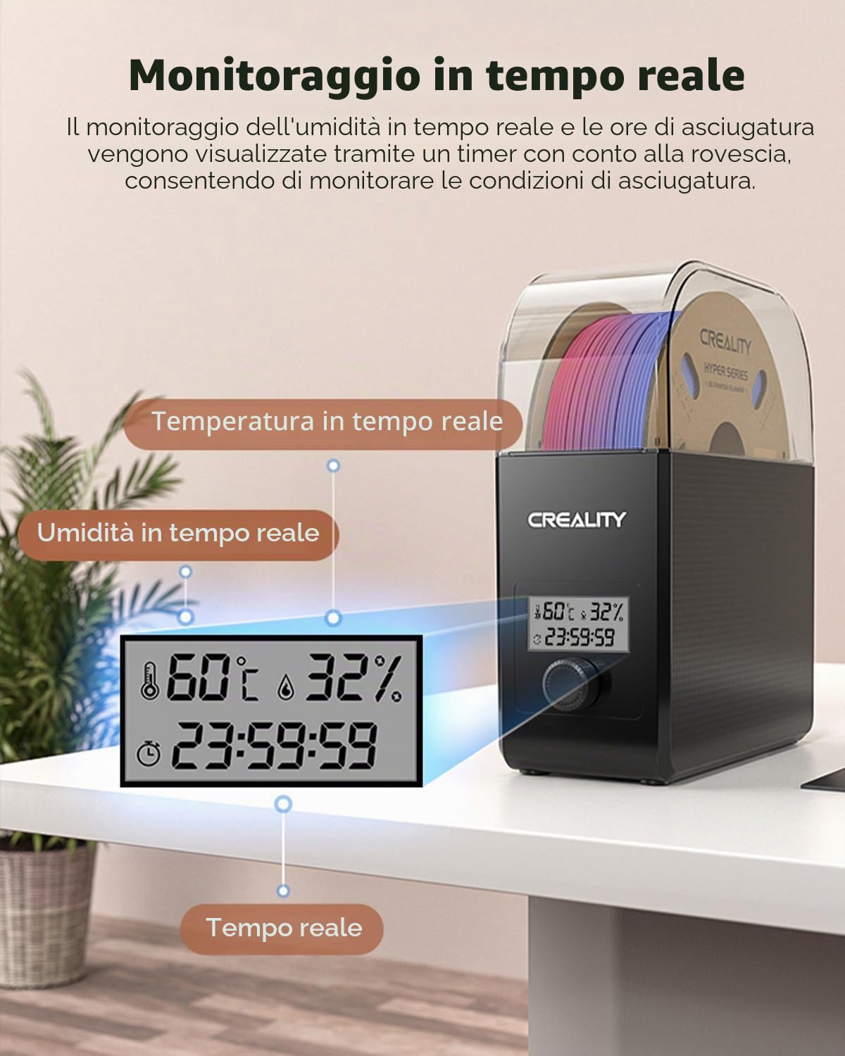 Creality Ufficiale Essiccatore per Filamenti, Essiccatore di Filamento per Stampante 3D con Ventola,Scatola di Stoccaggio per Essiccatore di Filamenti per Filamenti PLA ABS PETG TPU,Filament Dryer 2.0
