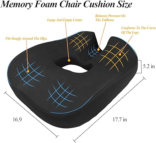 Miniatura 5 de Dexspoeny Almohada de dona, cojín de asiento para aliviar el dolor de coxis, cojín de espuma viscoelástica para asiento de embarazo posparto, ayuda