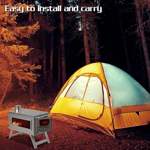 Miniatura 10 de Yesinaly Estufa de camping ultraligera portátil para tienda de campaña, camping, cocina al aire libre, caza, pesca en hielo, estufa de madera al