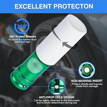 1/2 Drive Wheel Protector Impact Socket, Non-Marring Lug Nut Thin Wall Deep Socket Set, CR-MO, 6 Point, Color-Coded Protective Socket | Metric 17 19 21 22 mm (4 PCS)