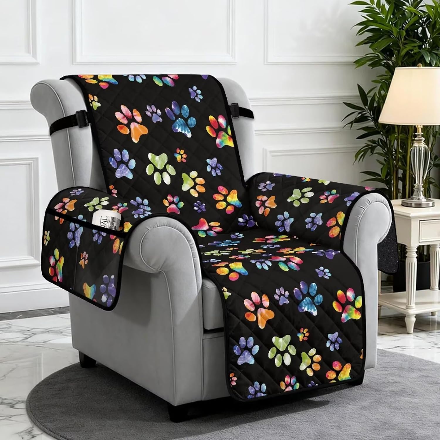 ZDCUSTOM Dog Paws Print Non Slip Recliner Cover Stay in Place, Dog Chair Cover Furniture Protector, Ideal Recliner Slipcovers for Pets and Kids