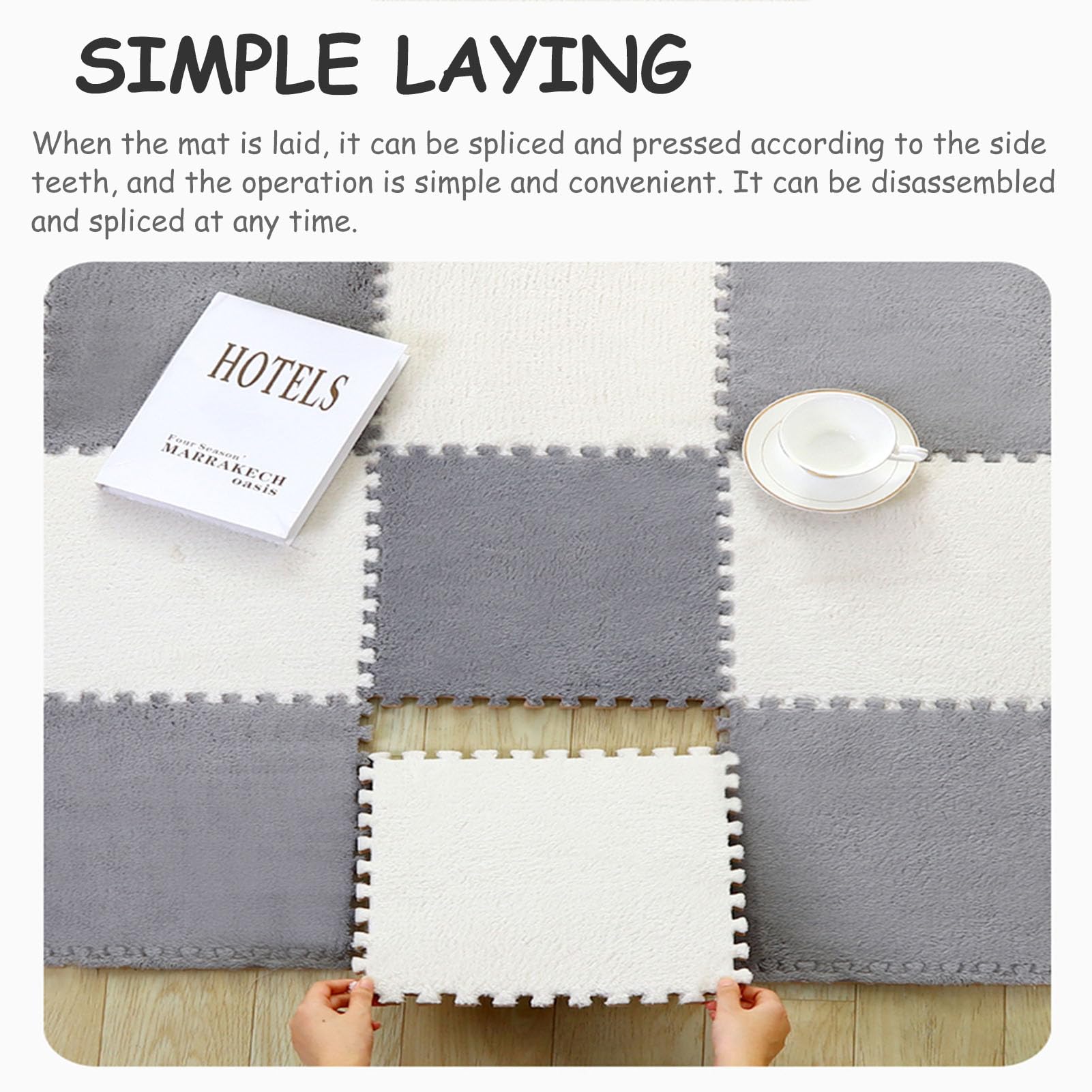 Ineinandergreifender Teppich Weiche Klettermatte, verdickte ineinandergreifende Teppichfliesen, Plüschschaum-Fußmatten, DIY-schneidbare quadratische Schaumstoff-Puzzle-Spielbereichsteppiche Dekoration
