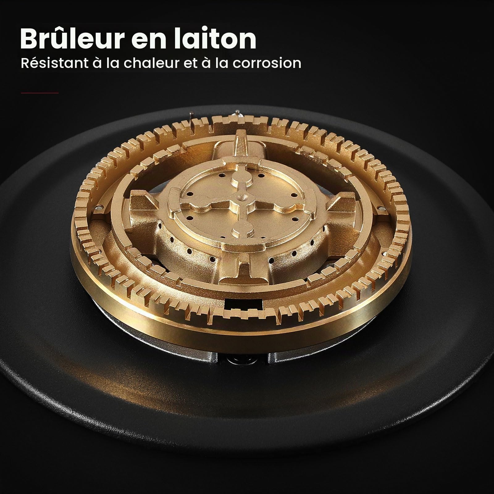 GASLAND PRO GH2604BG1FC Plaque de Cuisson 4 Feux en Verre, Table de Cuisson avec Boutons Éclairés, 60 cm avec Brûleurs en Laiton, Compatible Butane, 8000 W