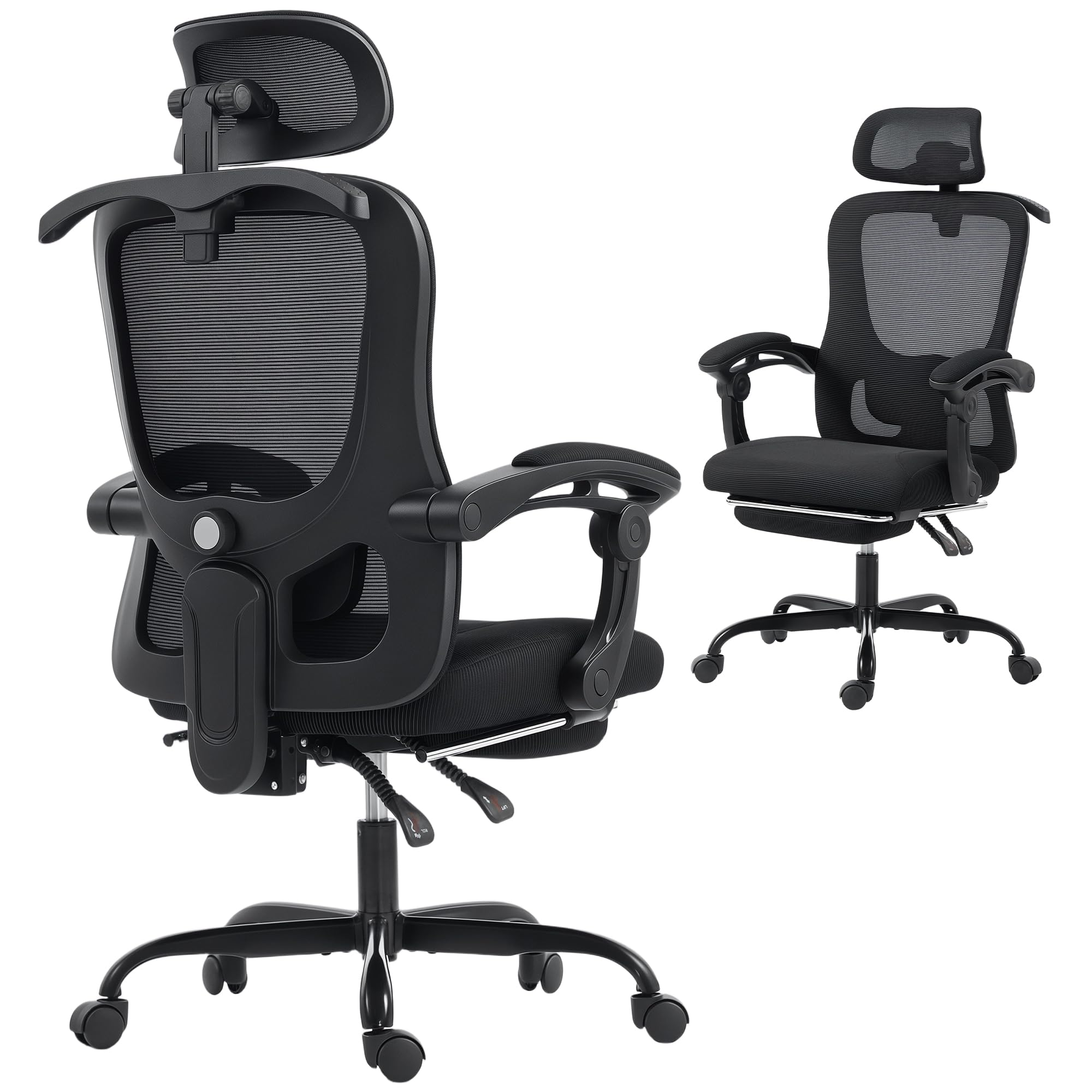 HOMCOM Chaise Bureau Ergonomique, Fauteuil de Bureau en Maille Noir