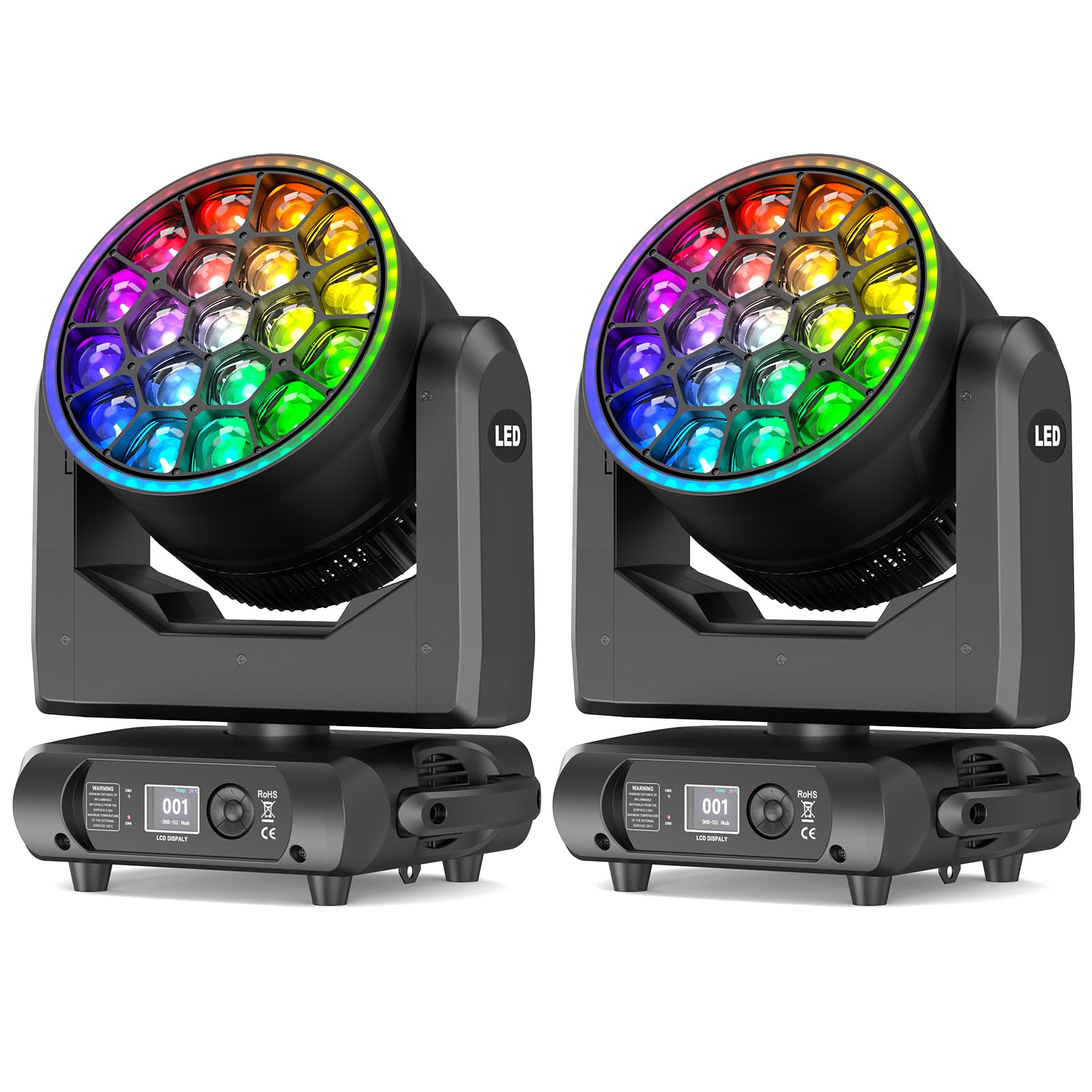 2 Stück 19x20W Moving head RGBW Dyed Beam Effekt Bühnenlicht Strahler Zoom in/out DJ Strahler DMX512 LED Scheinwerfer für Bühnen Bar Party Club Beleuchtung Bühnentechnik