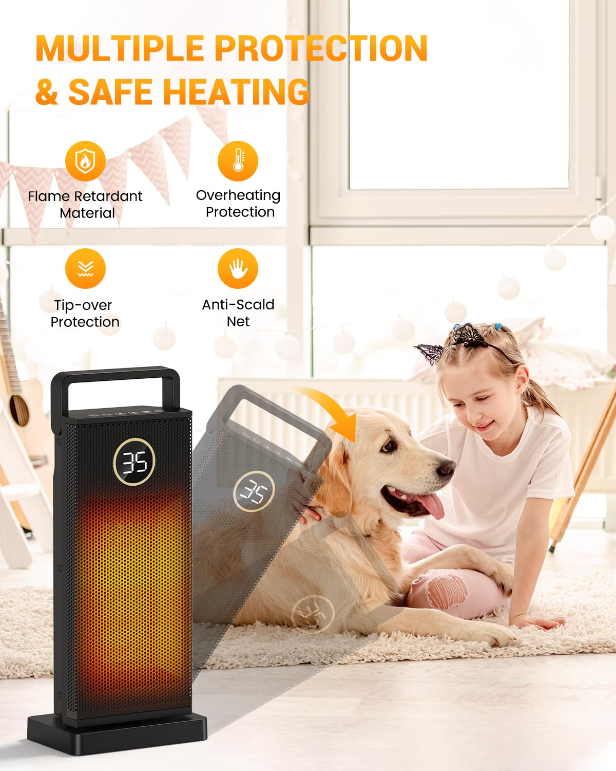 Stufetta Elettrica Basso Consumo - 2000W, ECO Termoventilatore - 3 Modalità, 3S Riscaldamento, PTC Ceramica Silenzioso, 12H Timer, Oscillazione 60°, Protezione da Surriscaldamento e Ribaltamento