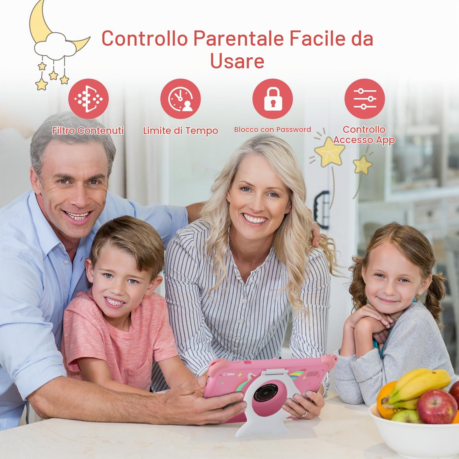 C idea Tablet per bambini Android 15, schermo 7 pollici 1024 x 600, 6 GB (3+3) di RAM + 32 GB di ROM, batteria 2500 mAh, applicazioni per bambini preinstallate, compatibile WiFi e Bluetooth (rosa)