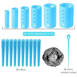 WILLBOND 141 Pieces Hair Rollers Set Include 60 Plastic Hair Rollers(Blue,6 Sizes)