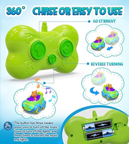 Miniatura 5 de beefunni Auto a control remoto para niños pequeños, paquete de 2 autos RC de dinosaurio para niños pequeños de 2 a 3, juguetes para niños y niñas de