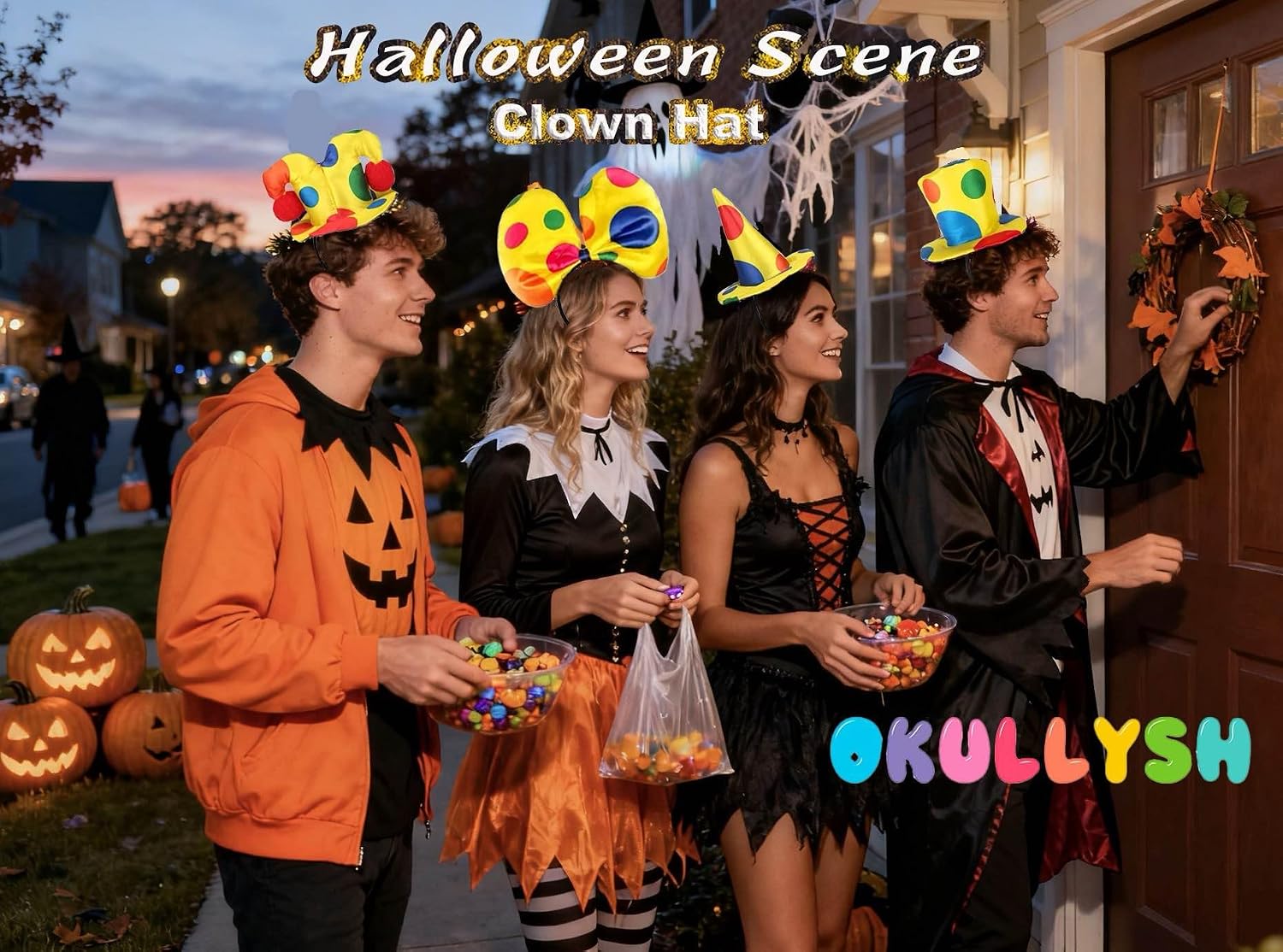 4PCS Polka Dot Clown Headband Halloween Circus Cosplay Costume Accessory