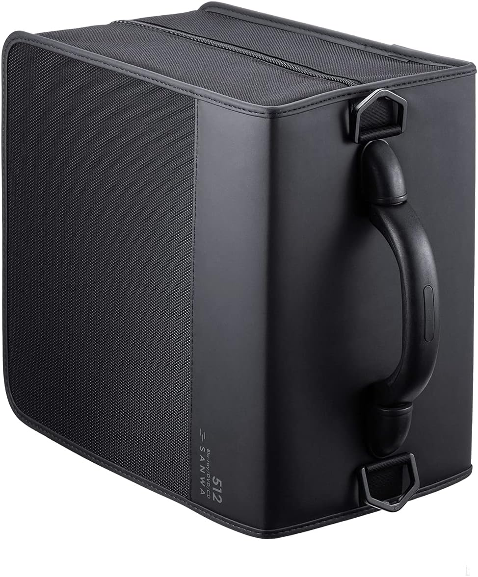 SANWA 512 Capacity CD Case, Blu Ray Case Holder, Movie Music Media Disc Wallet, Hardshell DVD VCD Binder Storage Box, Portable Zipper, EVA Protective Sleeve with Handle, for Car, Home, Office, Black