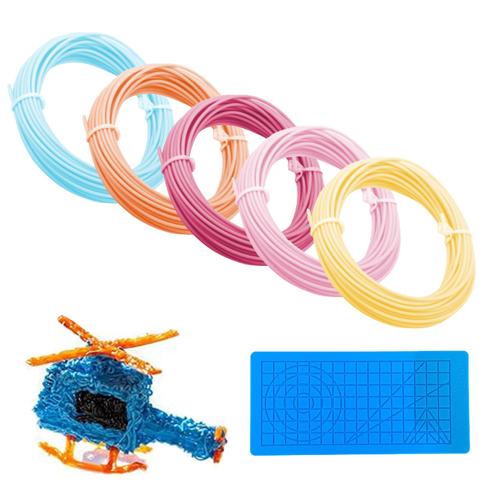 5 piezas Filamento PLA 1.75 mm, Bolígrafo de Impresión 3D, Filamento de Pluma 3D, Filamento PLA para Bolígrafo 3D, con Plantilla para lápiz de impresión 3D, Consumibles de Impresora 3D， 25M