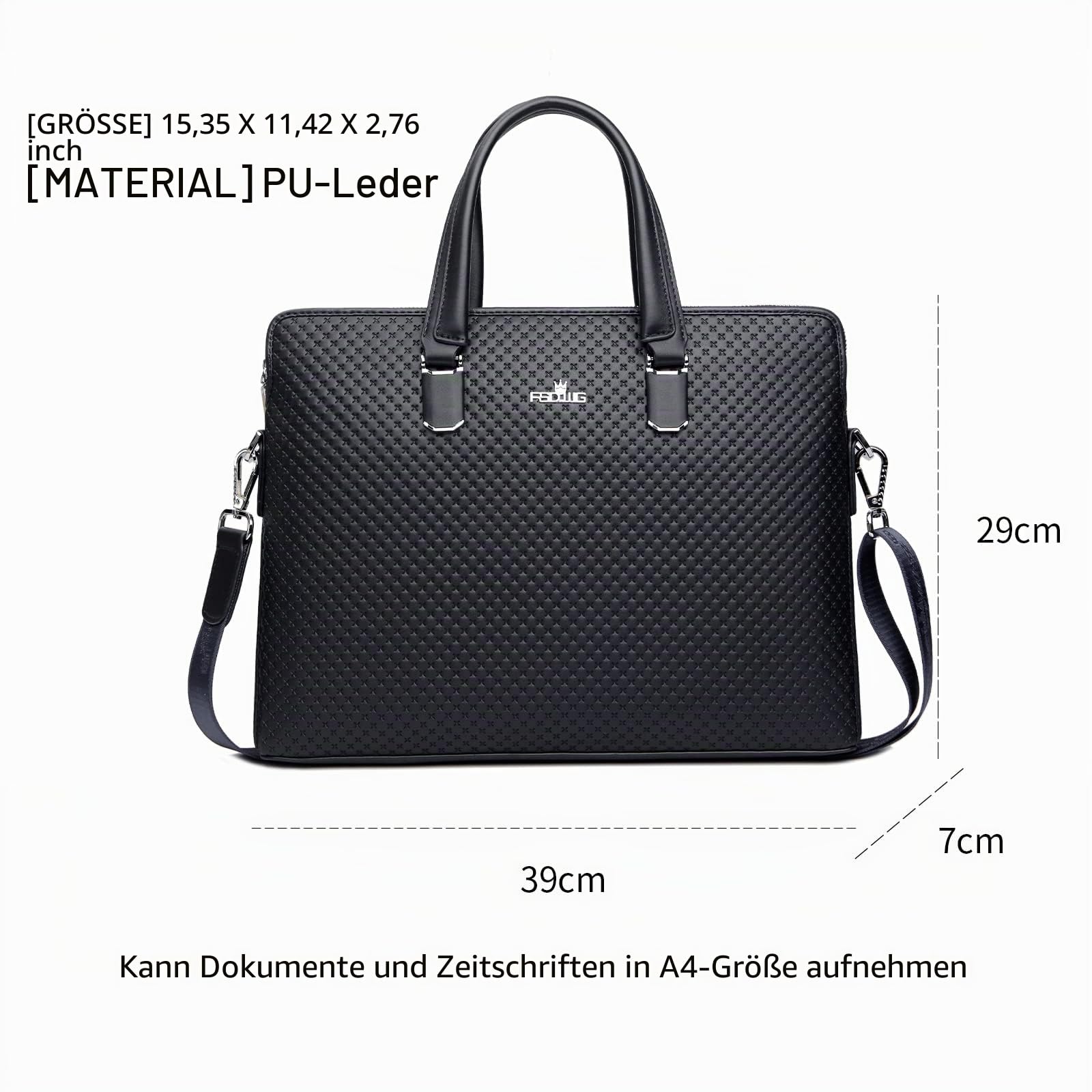 FSD.WG Herren Business Tasche,Wasserdichte Leder Aktentasche,Schulter Laptop Business Tasche für Business,Schule,Reisen,Abnehmbar
