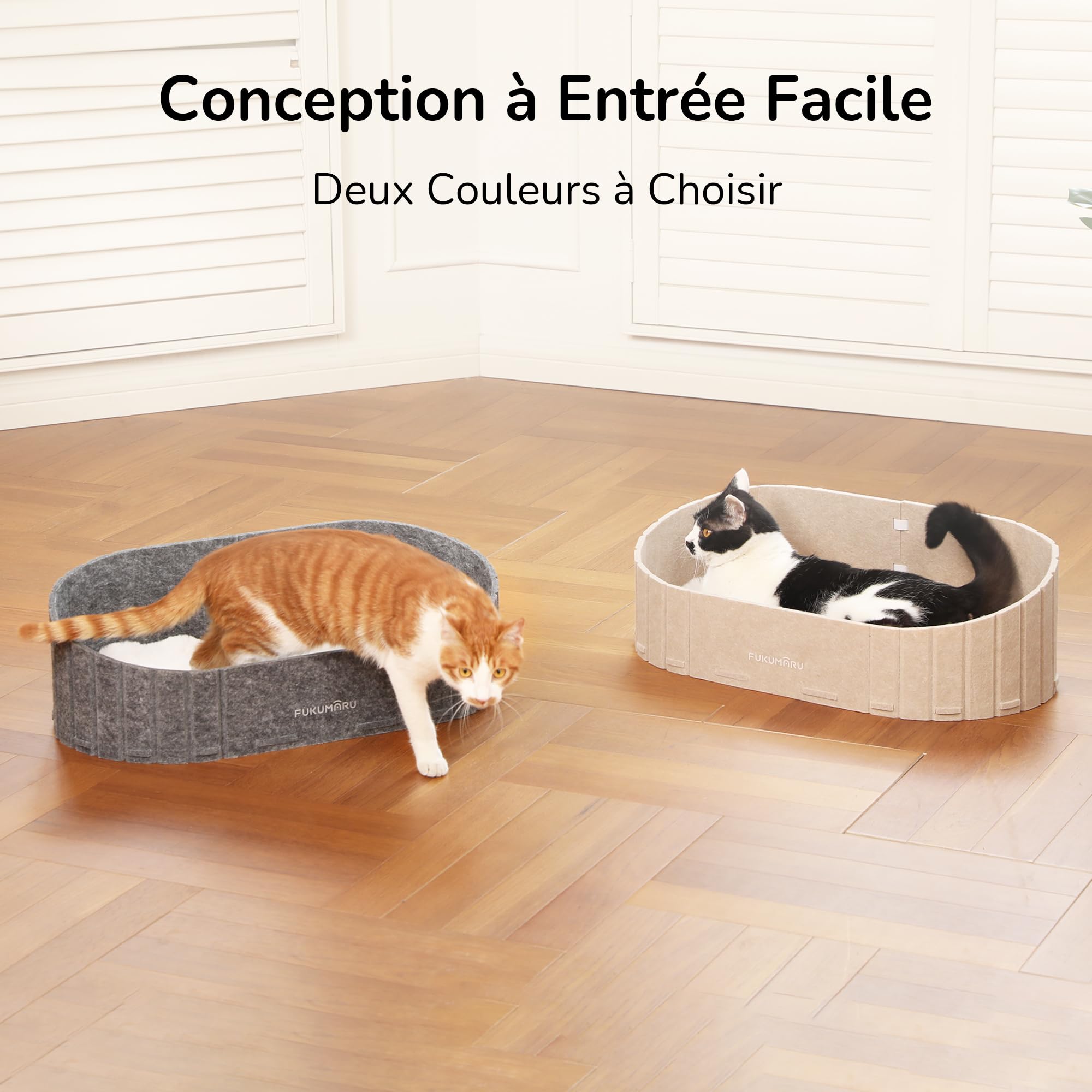 FUKUMARU Lit pour Chats d'Intérieur, 61 cm Canapé avec Coussin en Fausse Fourrure de Lapin, Maisonette en Feutre en Forme Ovale, Gris