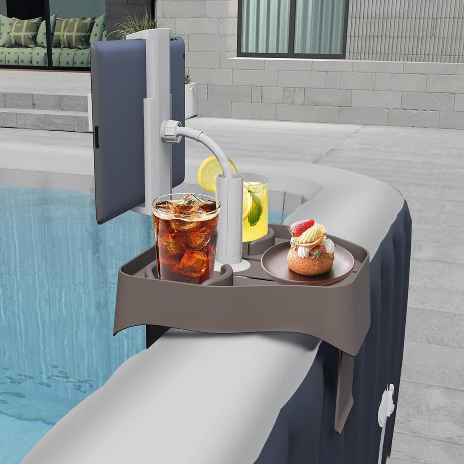GpahrrDnij 3-in-1 Adjustable Cup Holder Phone Holder for Outdoor Inflatable Pools/Spas, Hot Tub Caddy Drink Tray, Must Have Pool Accessory, Clip-on Pool Cup Holder Phone Holder (Grey)