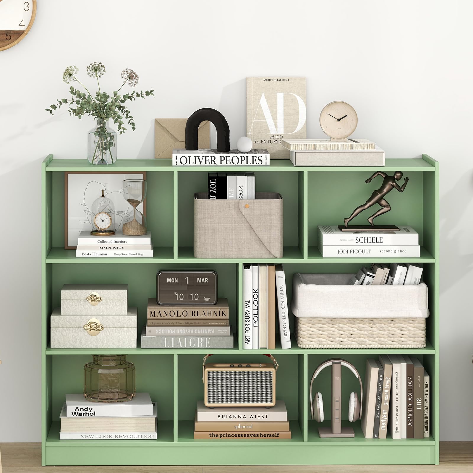 LDAILY 3-Tier Bookcase, 8 Cube Open Storage Bookshelf, Wood Display Cabinet, Storage Organizer for Living Room, Kitchen, Beauty Salon, Office and Kids