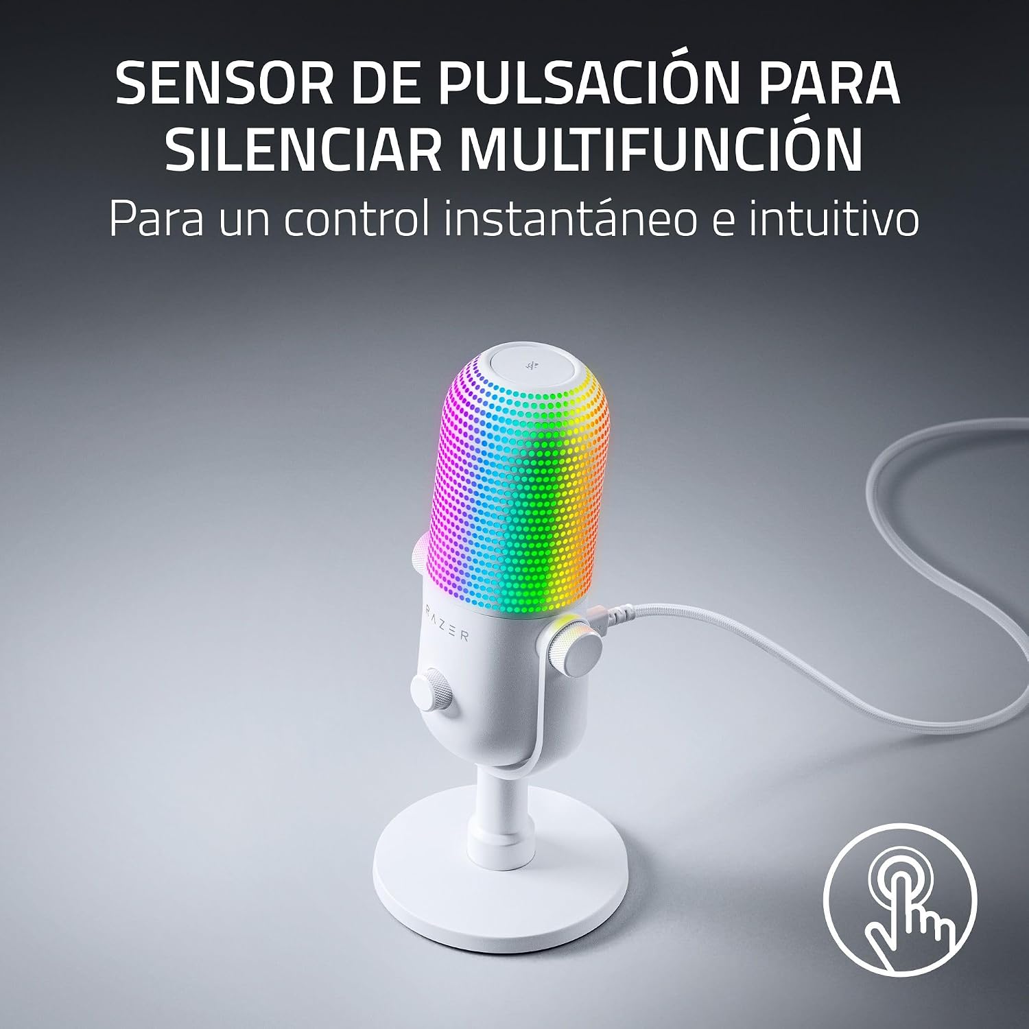 Razer Seiren V3 Chroma – Micrófono USB RGB – Micrófono de Condensador supercardioide con Tap-to-Mute (iluminación reactiva, limitador de Ganancia Digital y Amortiguador Integrado) Blanco 4