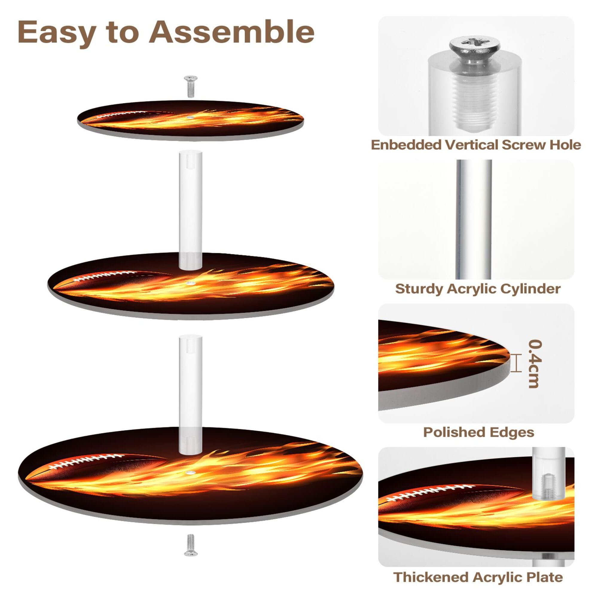 PYBUG American Football 3 Tier Acrylic Cupcake Stands Tower,Dessert Table Display Set for Tea Party,Wedding,Birthday, Baby Shower