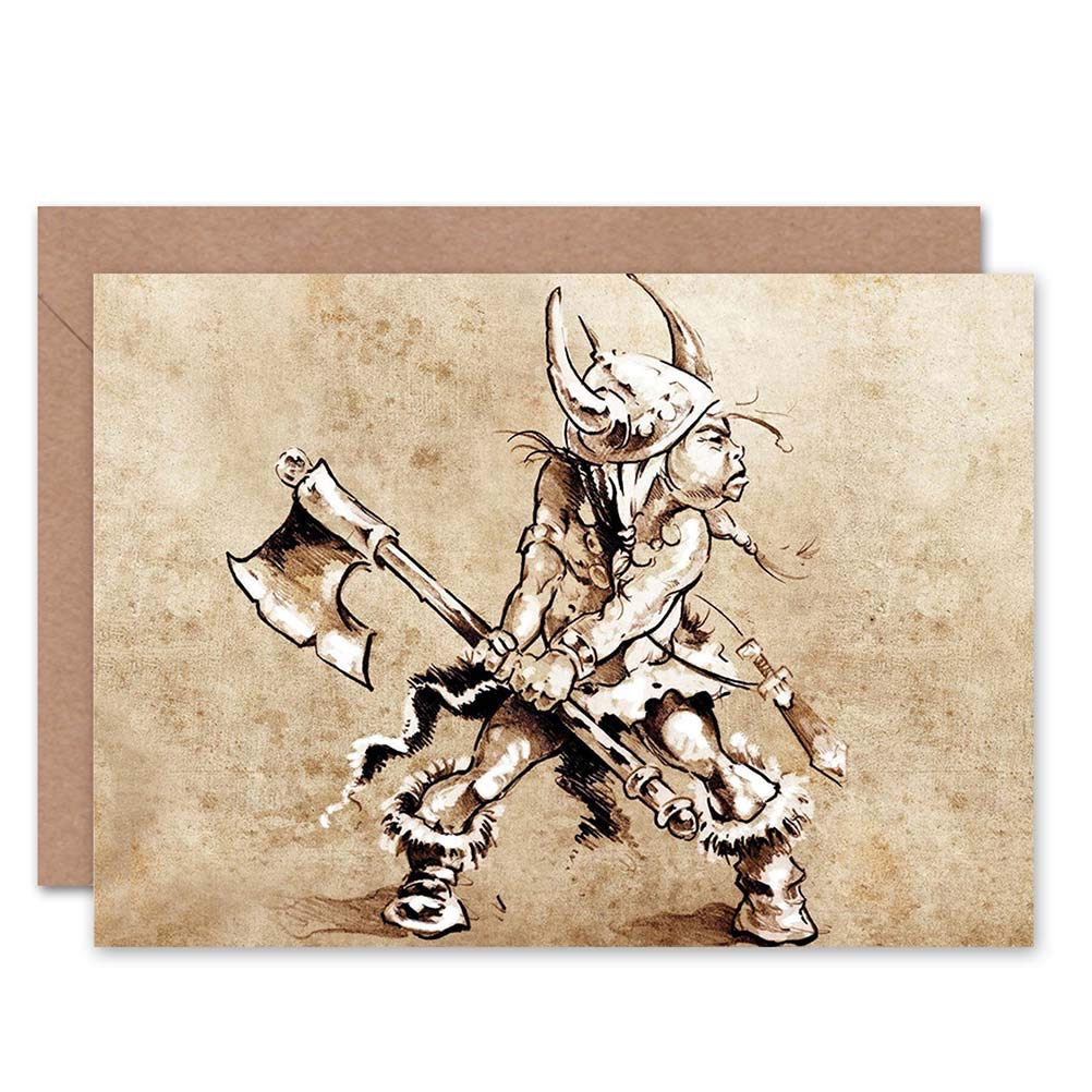 Wee Blue Coo FANTASY DWARF AXE BLANK GREETINGS BIRTHDAY CARD ART