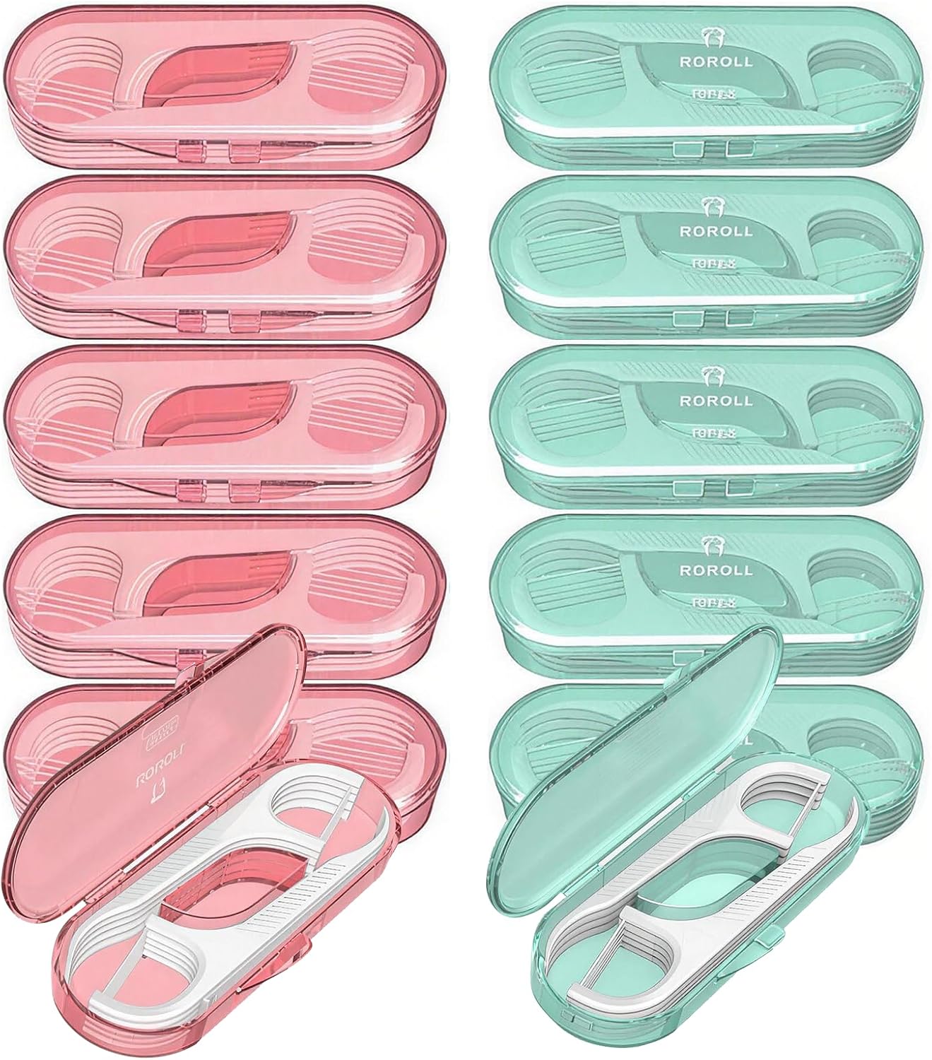 Holy Rose Travel Dental Floss Case, Portable Flossers Picks 12 Packs | Flossing ToothPicks 120 Count, Floss Sticks Sealed Storage (Green+Pink)