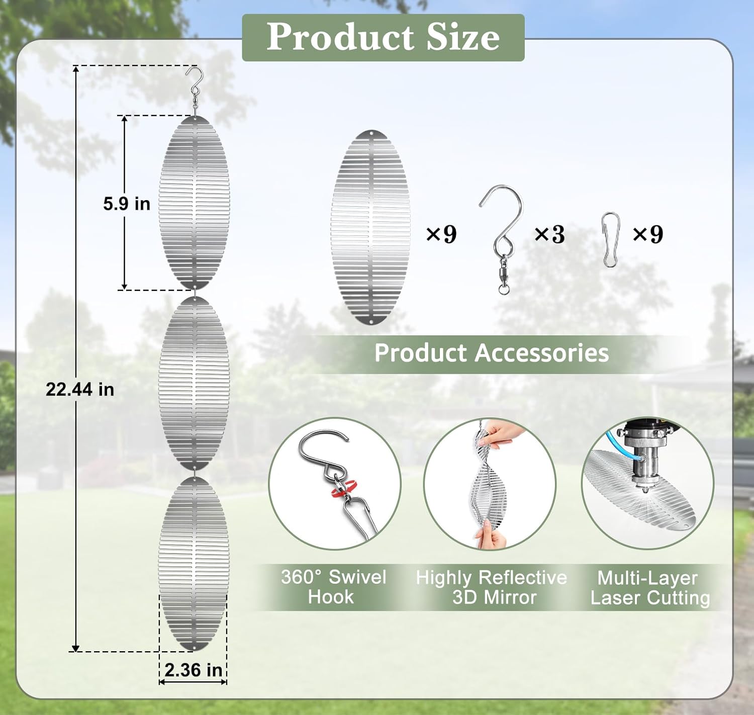 Bird Deterrents for Outside Patio, Bird Scare Devices Set Highly Reflective 3D Wind Spinners Outdoor Garden Decor, Bird Reflectors to Keep Birds Away Window Roof Yard Orchards Deck 9 Discs 3 Pcs - Image 3
