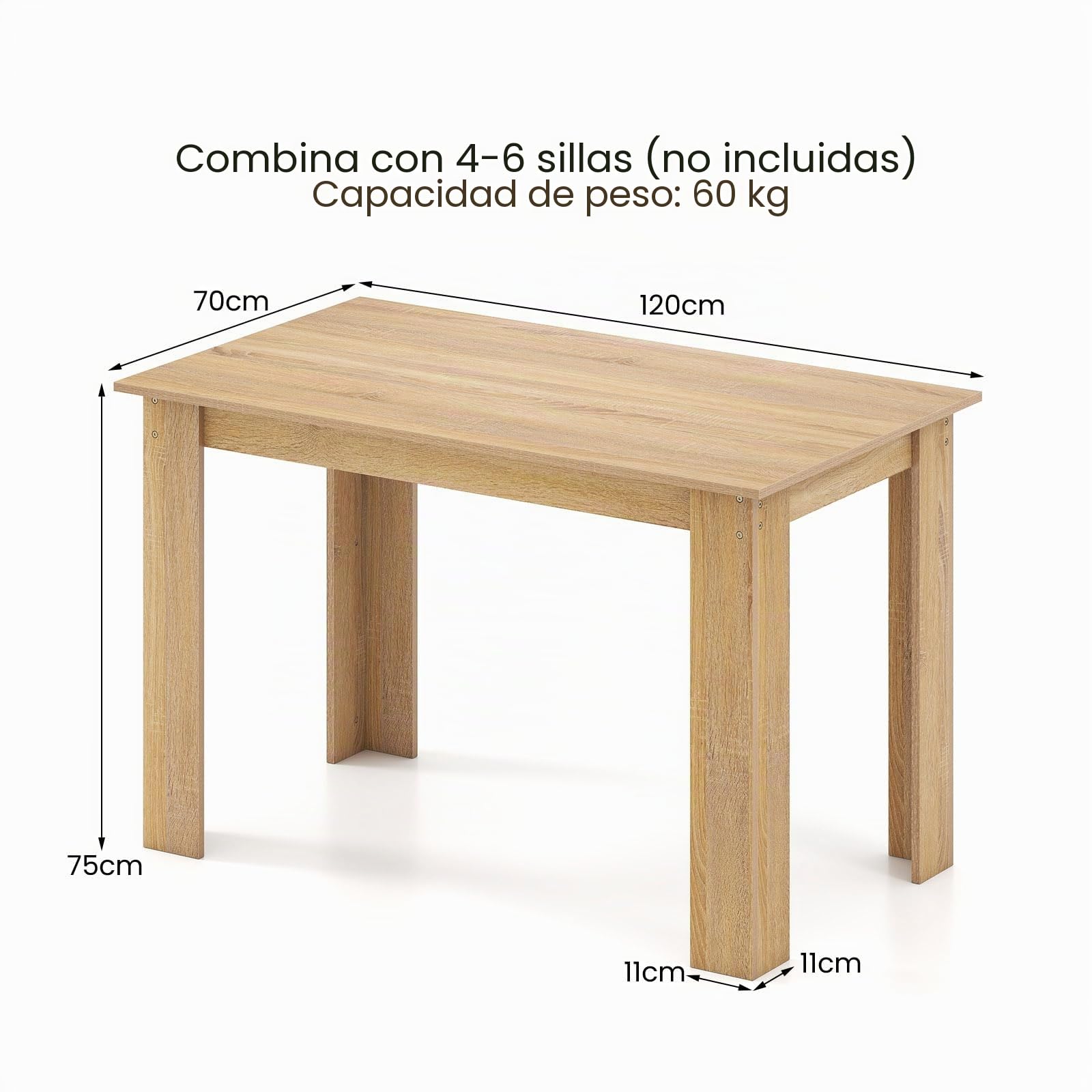 LIFEZEAL Mesa de Comedor 120 x 70 cm (Natural)