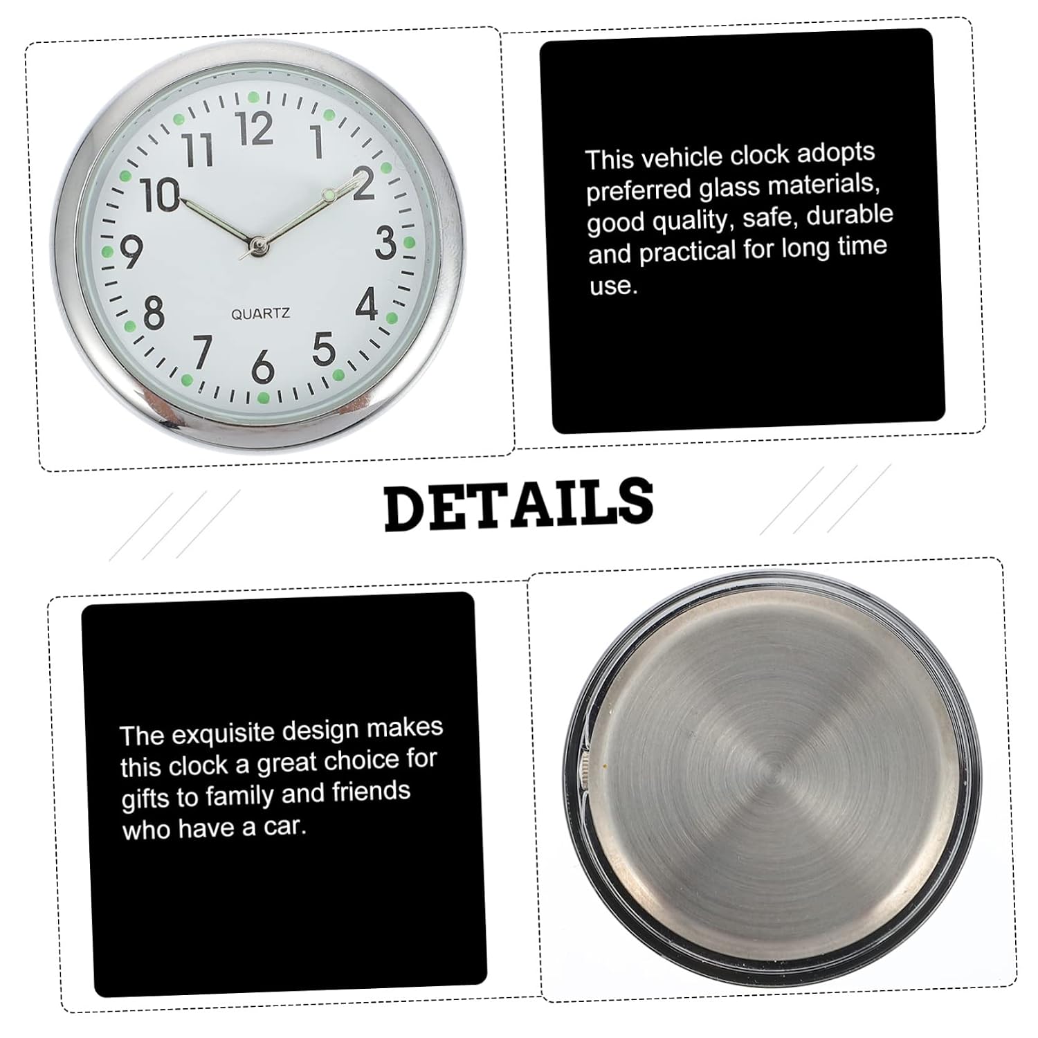 Adhesive Clock with Luminous Display and Glass Digital Dashboard Timer for Vehicle Decoration Easy Installation for Cars Suvs and Trucks