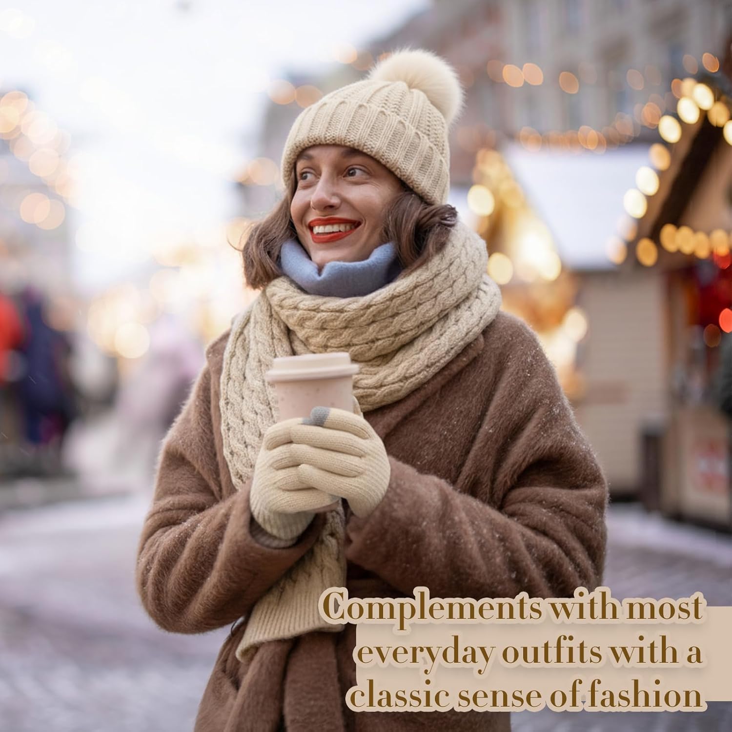 Geyoga 6 Pcs Winter Warm Set for Women Warm Beanies Hats Touchscreen Gloves Long Scarf Ear Muffs Socks Winter Gifts for Women - Image 5