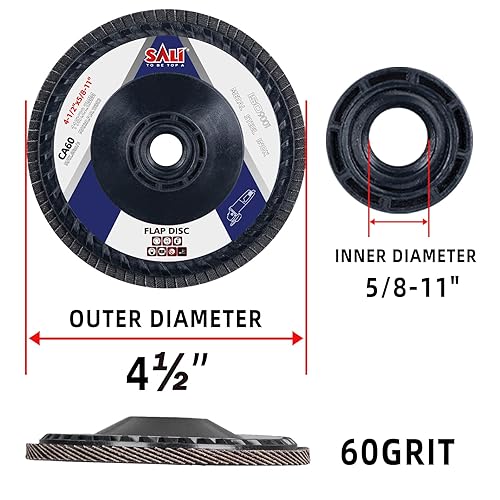 Miniatura 2 de Sali Paquete de 10 discos de aleta de grano 60 de 4.5 pulgadas x 5/8-11, disco de lijado tipo bisel #27, amoladora angular de grado premium e