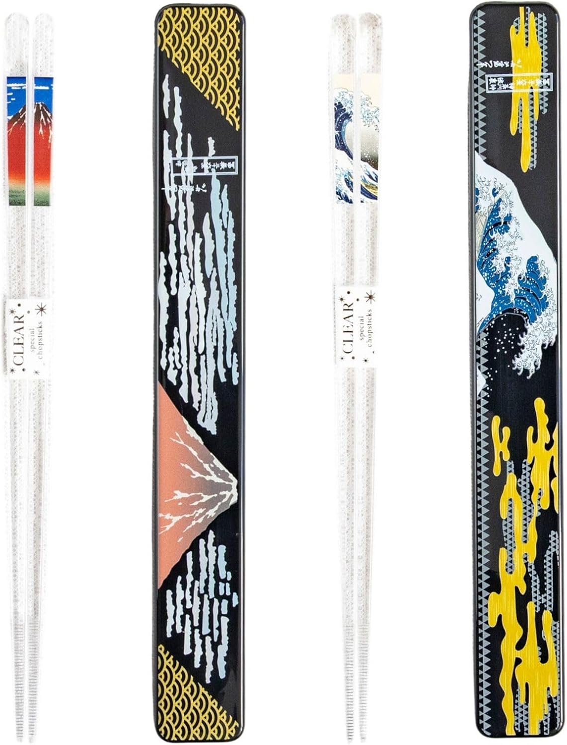 AOBA Handcrafted Authentic Japanese Chopsticks with Case, Set of 2 pairs [Made in Japan/ Dishwasher-safe]: Hokusai Ukiyo-e Thirty-six Views of Mount Fuji, Clear Acrylic, Reusable, 9.1 inch (23cm)