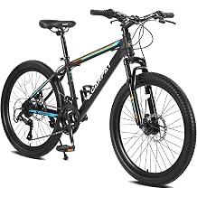 24/26 Inch Mountain Bike Boys Girls, Steel Frame, Shimano 21 Speed Mountain Bicycle with Daul Disc Brakes and Front Suspension MTB