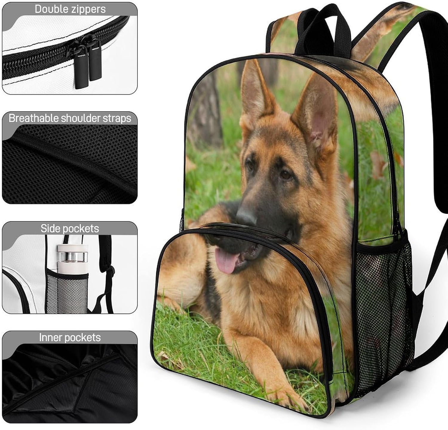 German Shepherd Backpack Waterproof Oxford Cloth Large Capacity Casual Backpack with Adjustable Padded Straps Multipurpose Daypack for Daily image 3