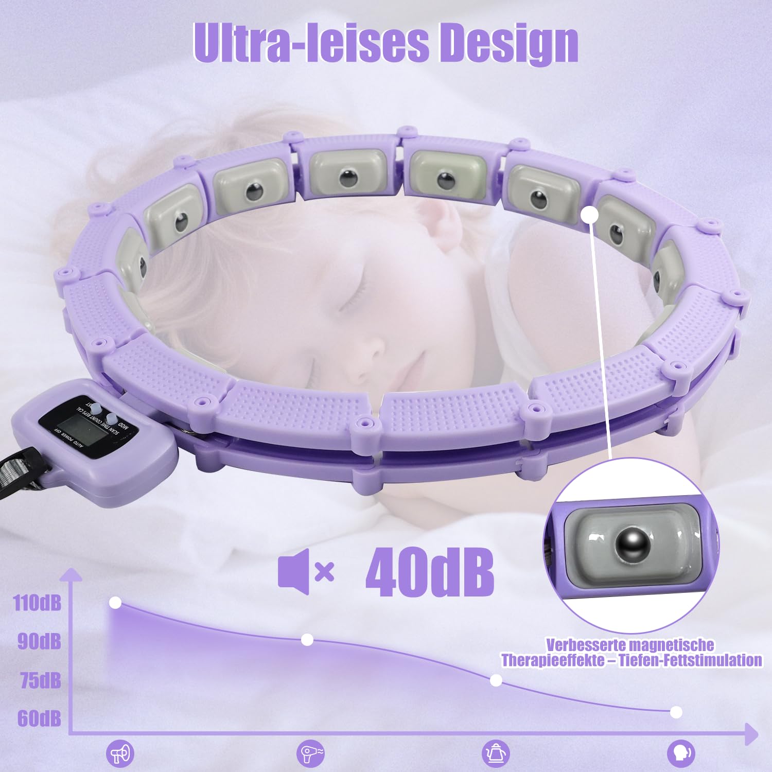 Smart Hula Hoop Reifen Erwachsene und Anfänger mit Gewicht Kugel und Zähler, 24 Knoten Umfang (74-120cm) Hula Hoop mit Hüftgürtel, Abnehmbarer, zum Abnehmen und Fit Werden, Geräuscharm, Frau/Männer