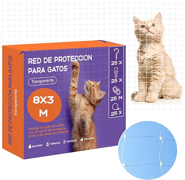 Red de Seguridad para Gatos Mablik 8x3m Transparente con Kit de Instalación