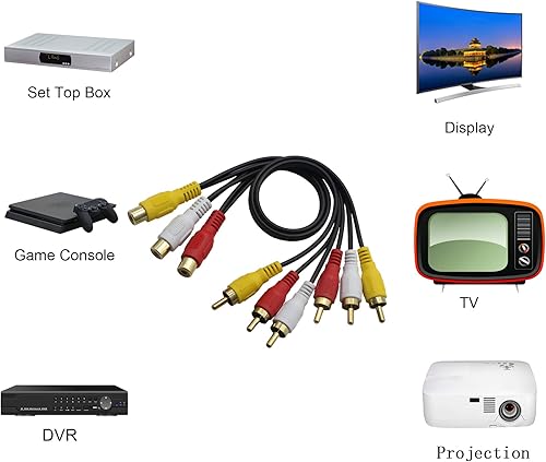 Miniatura 6 de GINTOOYUN 3 RCA hembra a 6 RCA macho Audio Video Splitter Cable compuesto de extensión AV adaptador para TV, DVD, decodificador, etc. -1 pie.