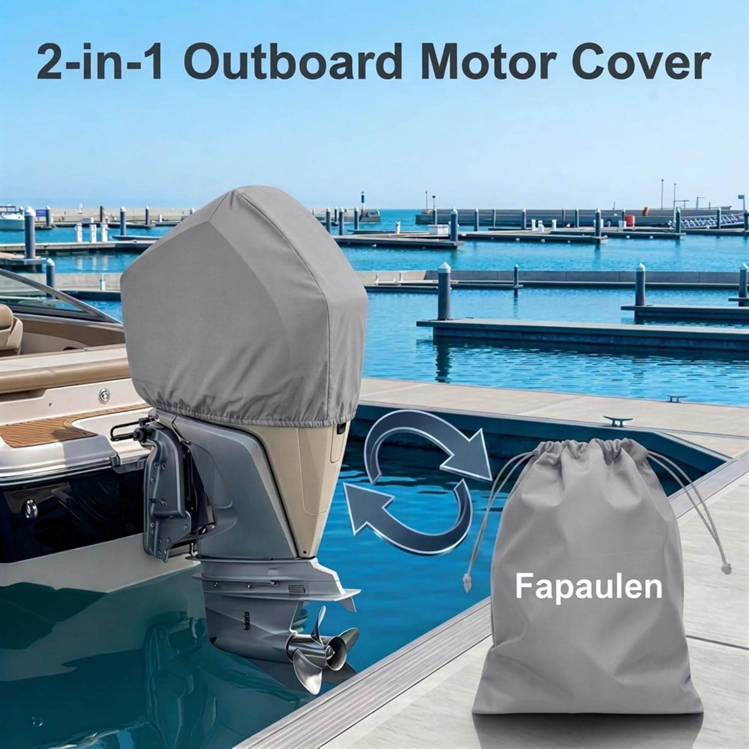 Center Console Boat Cover 17-19 ft, Waterproof Heavy Duty 1200D Marine Grade Canvas,Trailerable with Metal Buckles&Outboard Motor Cover for Center Console Boat 17ft 18ft 19ft,Gray