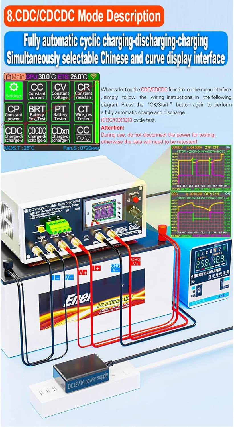 WiFi Enab Programmable Electronic Load Tester For Battery Capacity Testing 150 600W Discharge Power 50A Current
