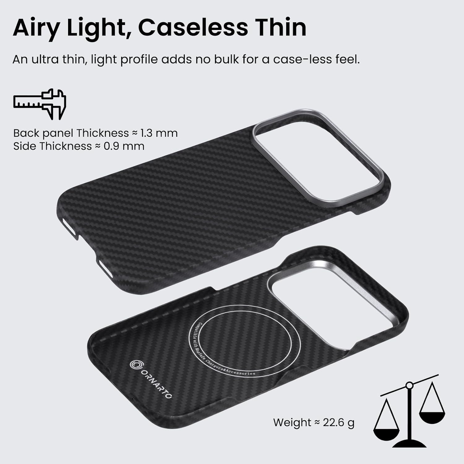 ORNARTO for iPhone 17 Pro Case 6.3", Ultra Slim & Lightweight 1500D Aramid Fiber, Compatible with MagSafe, Scratch-Resistant Protective Phone Cover, Carbon-Style Finish, Black