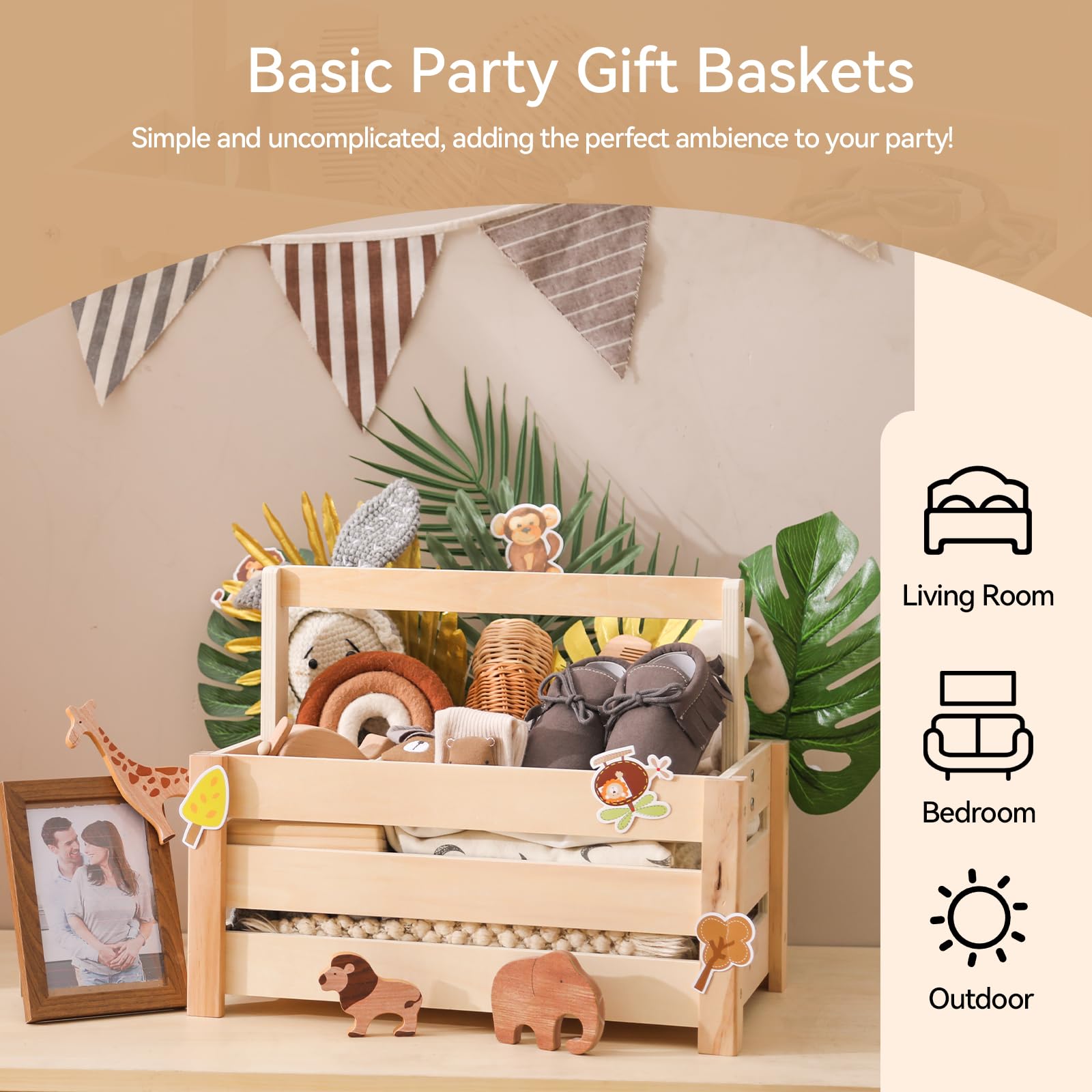 Cesta de regalo de madera para bebé (combo de animales arbustos)