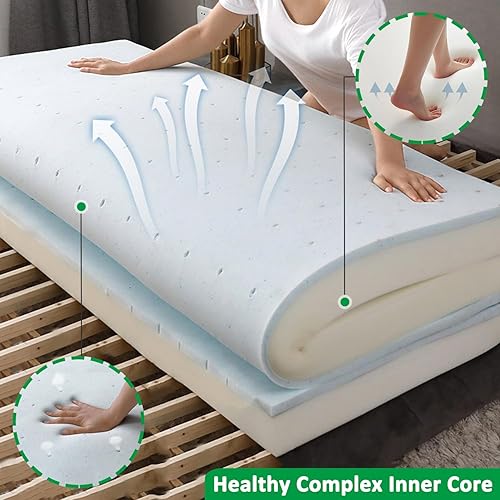 Miniatura 4 de Cubrecolchón de espuma viscoelástica de gel, cubrecolchón de enfriamiento blanco tamaño Queen, protector de colchón de enfriamiento ajustable,