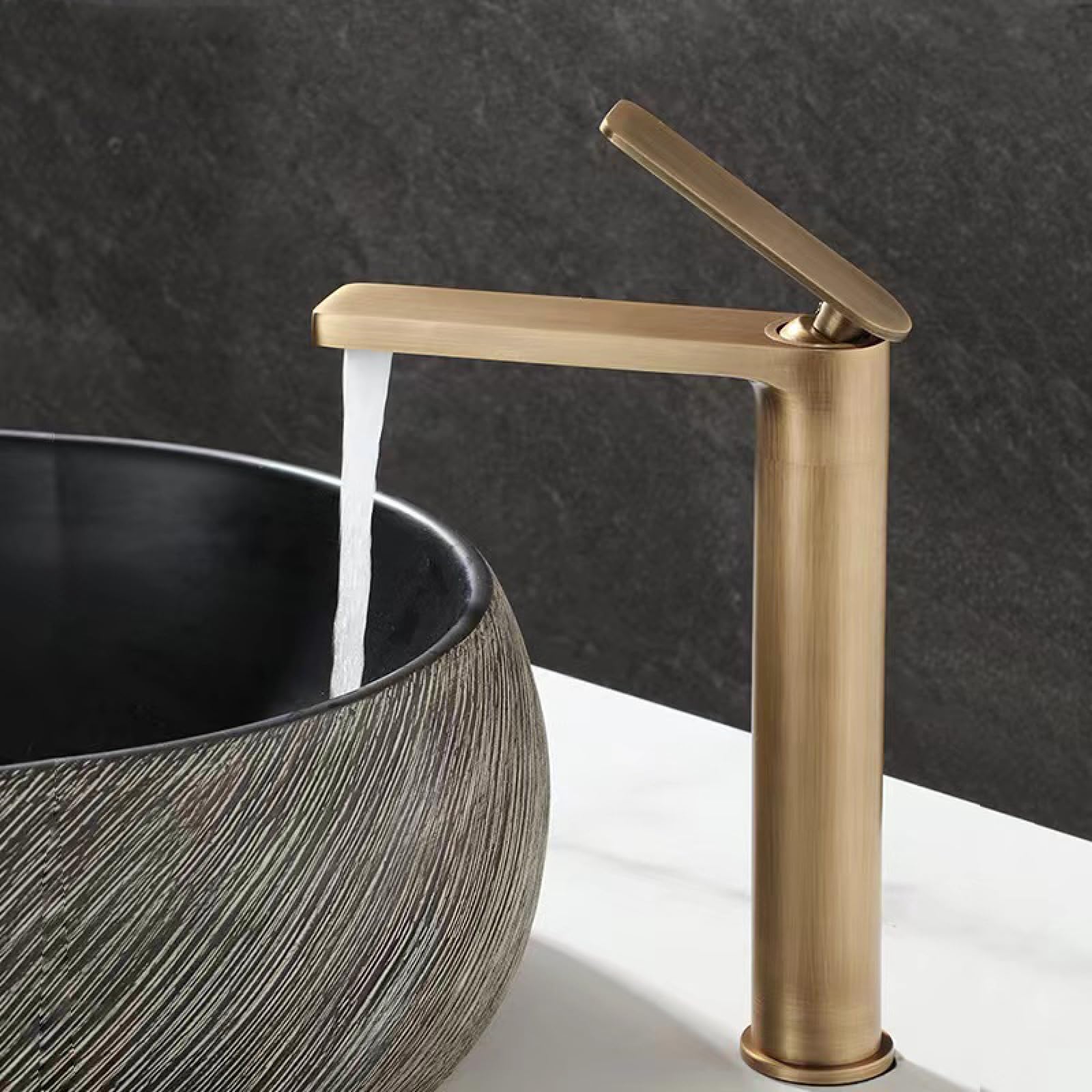 Fanjubei Imitating Ancient Styles Bathroom Hot And Cold Water, Copper Basin Faucet Above Countertop, Antique-Style High Water