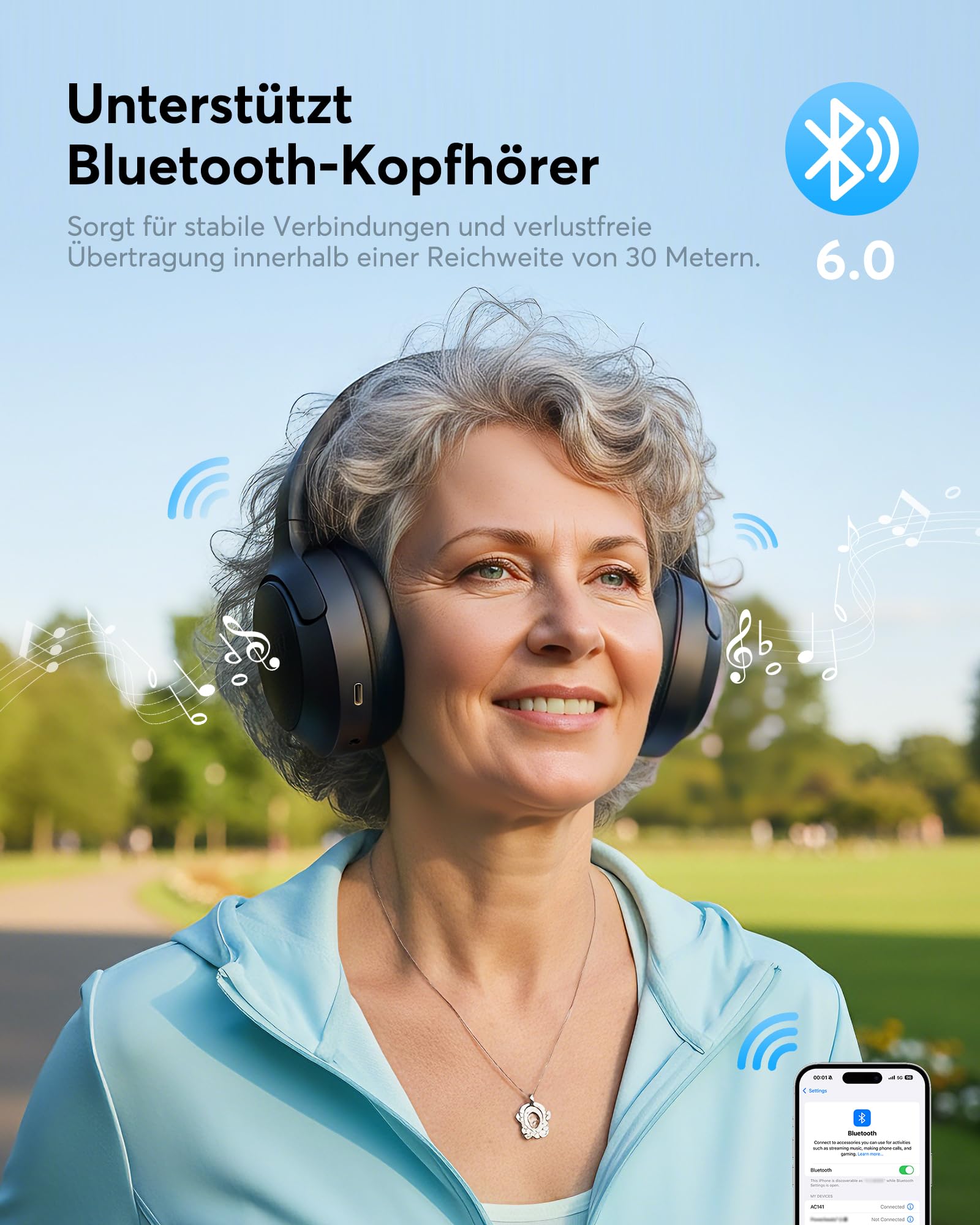 Doohoeek Kabellose TV Kopfhörer Bluetooth 6.0, Over-Ear Funkkopfhörer mit Ladestation&Digital Display, Plug&Play, 60H Akku Laufzeit, Klappbar Headset für Fernseher(Optisch, AUX, RCA Kompatibel)
