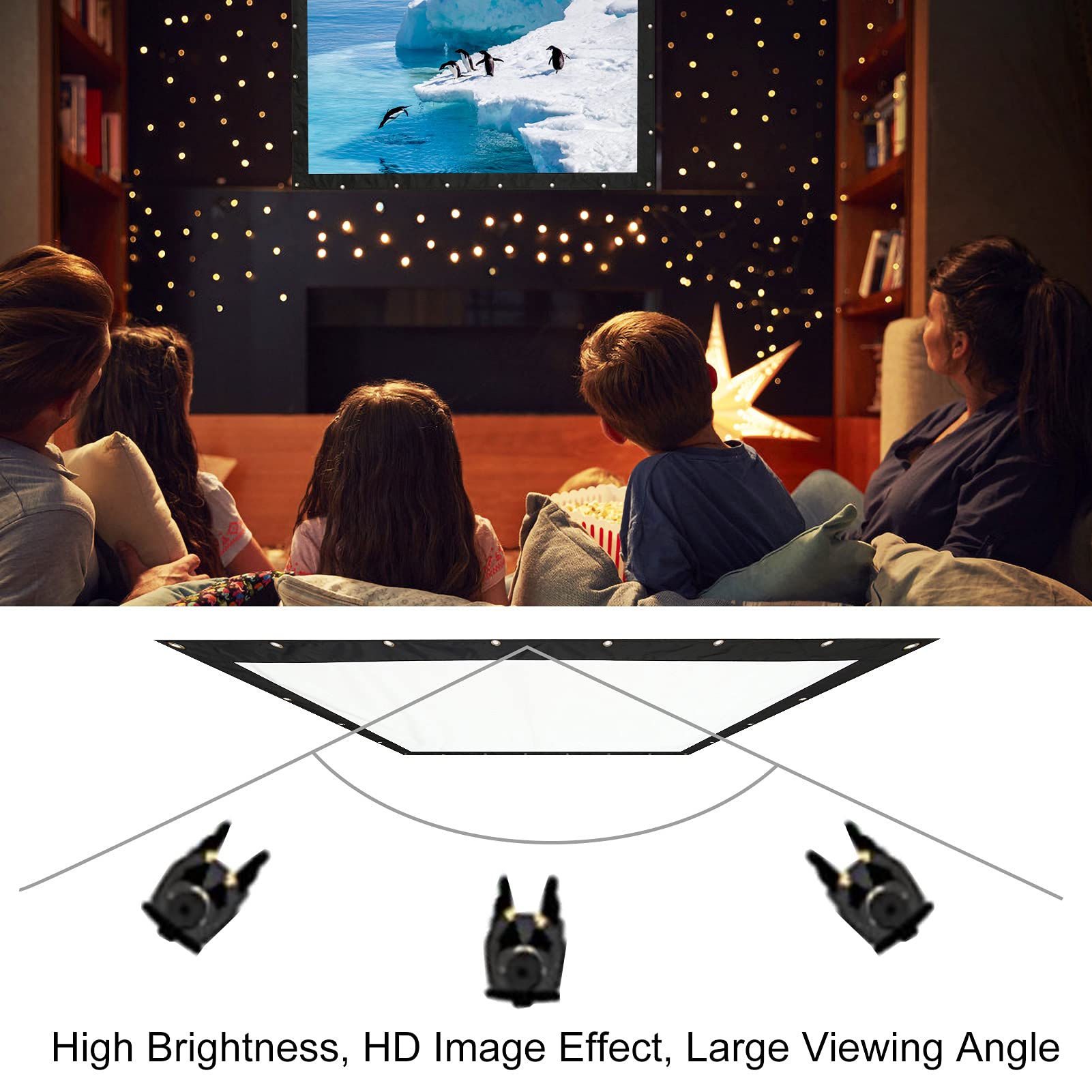 Generic Schermo per Proiezione da Esterno 16:9 da 200 Pollici per Film e Film, Perfetto per Riunioni Scolastiche e in Giardino, Tessuto Bianco Resistente con Bordi Neri