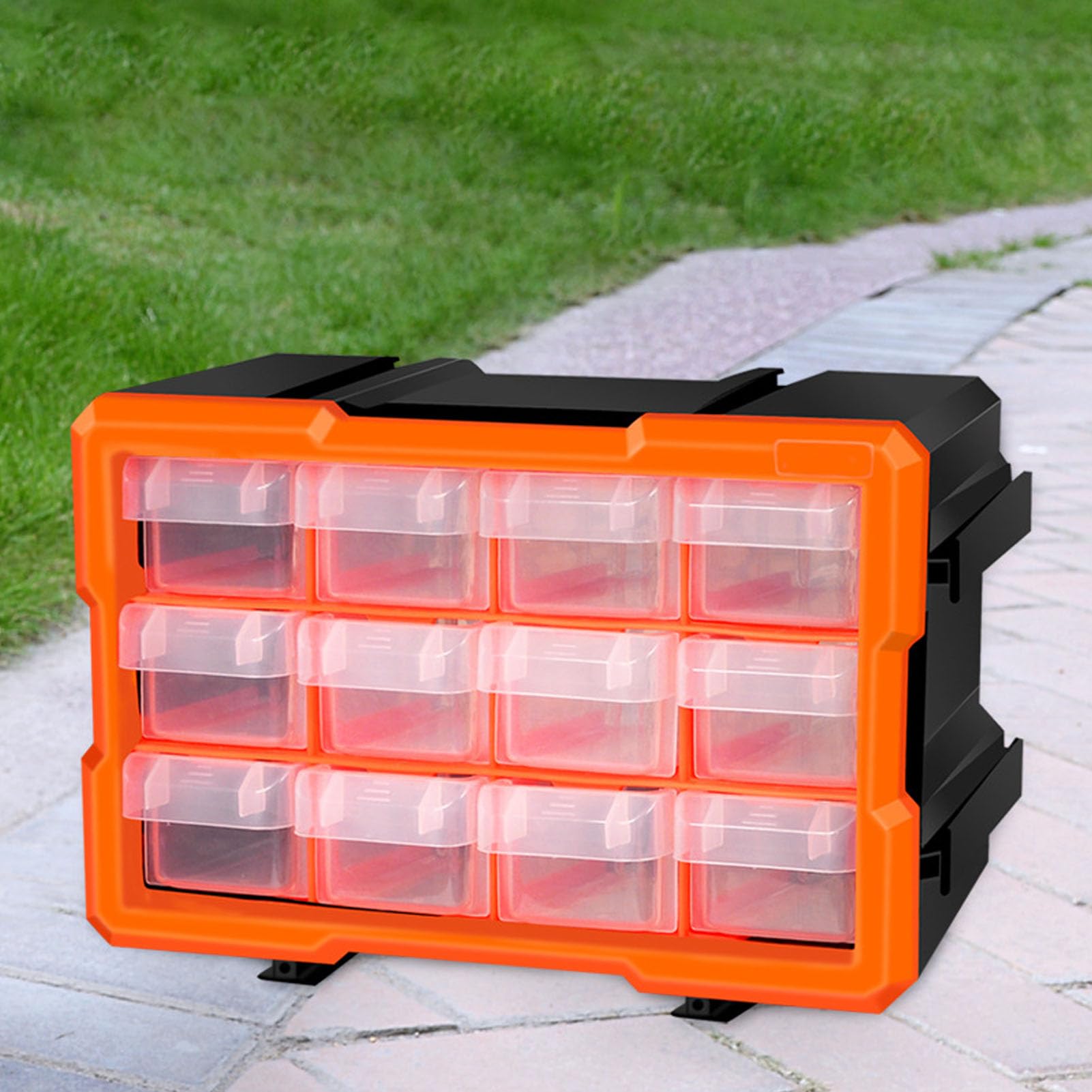 12 Organizator magazynowania szuflad | PVC Stackable Tool Box z mocowaniem ściennym | Organizator części sprzętu do biur/rzemiosła/sprzętu rybackiego | Przezroczyste szuflady