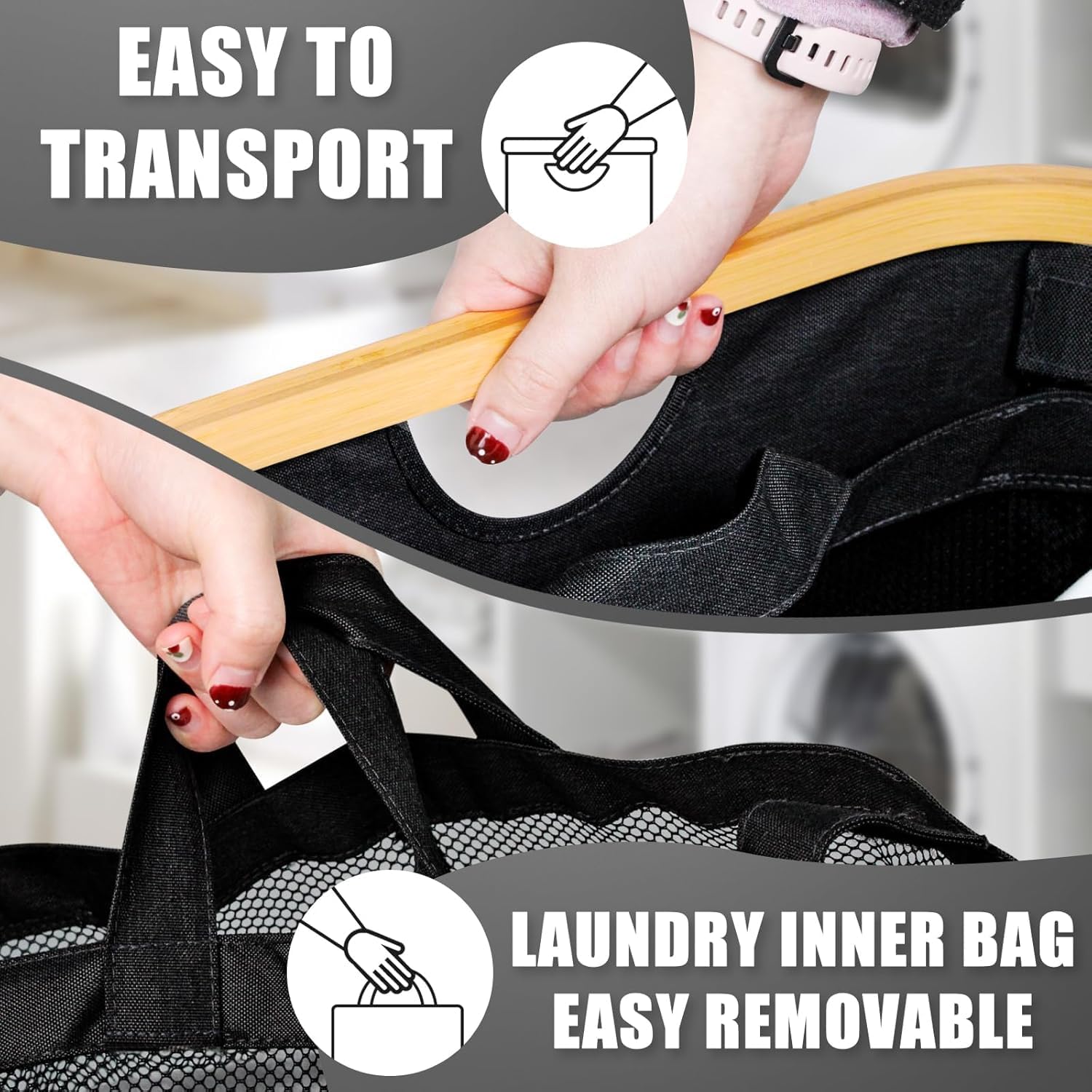 Hampers for Laundry Basket with Lid, 160L Extra Large 3 Section Clothes Divided Organizer for Bedroom, Laundry Room, Dirty Clothing Hamper, Black