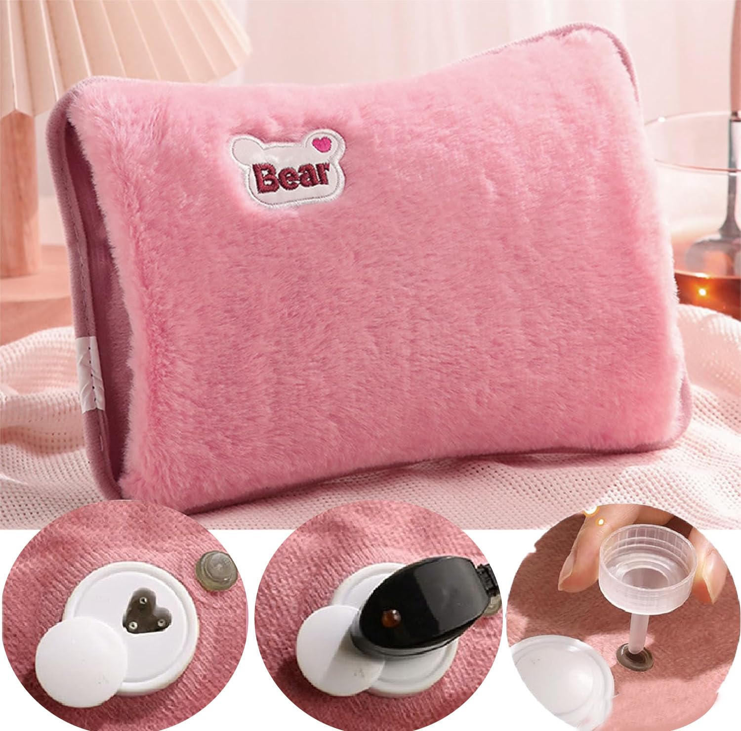 Bolsa de Agua Caliente Eléctrica,Bolsa De Agua Caliente Con Funda,Saco Calienta Camas Portátil,Recargable Portátil,A Prueba De Fugas,Mantiene El Calor Durante Mucho Tiempo (Rosa)