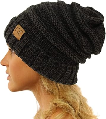 CC Winter Trendy Warm Oversized Chunky Baggy Stretchy Slouchy Skully Beanie Hat (Mix Black)
