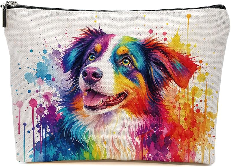 Necessaire de maquiagem JIUWEIHU com estampa Border Collie, fechamento com zíper
